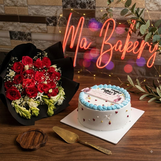 Father’s Day Celebration Gift Set – Custom Cake & Flower Bouquet