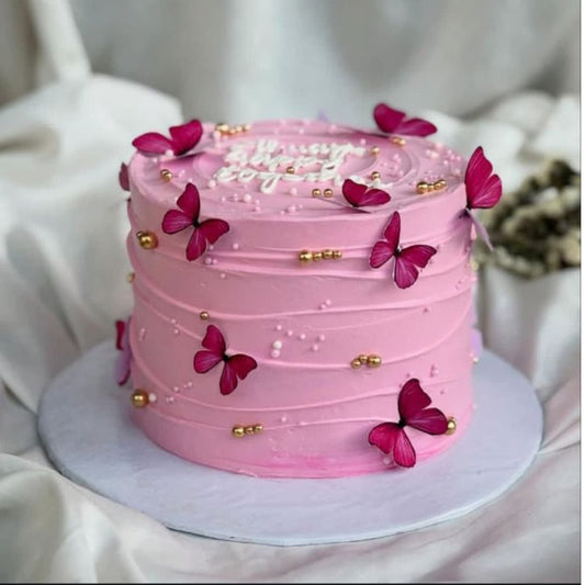 “Pretty Pink Butterfly Cake – Elegant Birthday Cake with Delicate Floral Details”